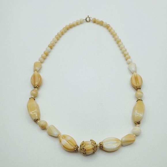 Boho Statement Beaded‎ Necklace Women Layered Gold Tone Cream Yellow Festival - Picture 1 of 10